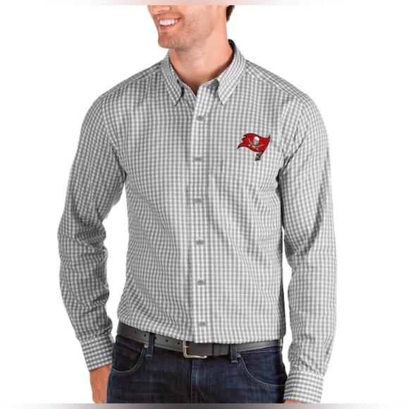 Tampa Bay Buccaneers Antigua Gray White Check 2XL Red BUCS LOGO LSleeve FBALL EC - Picture 1 of 10